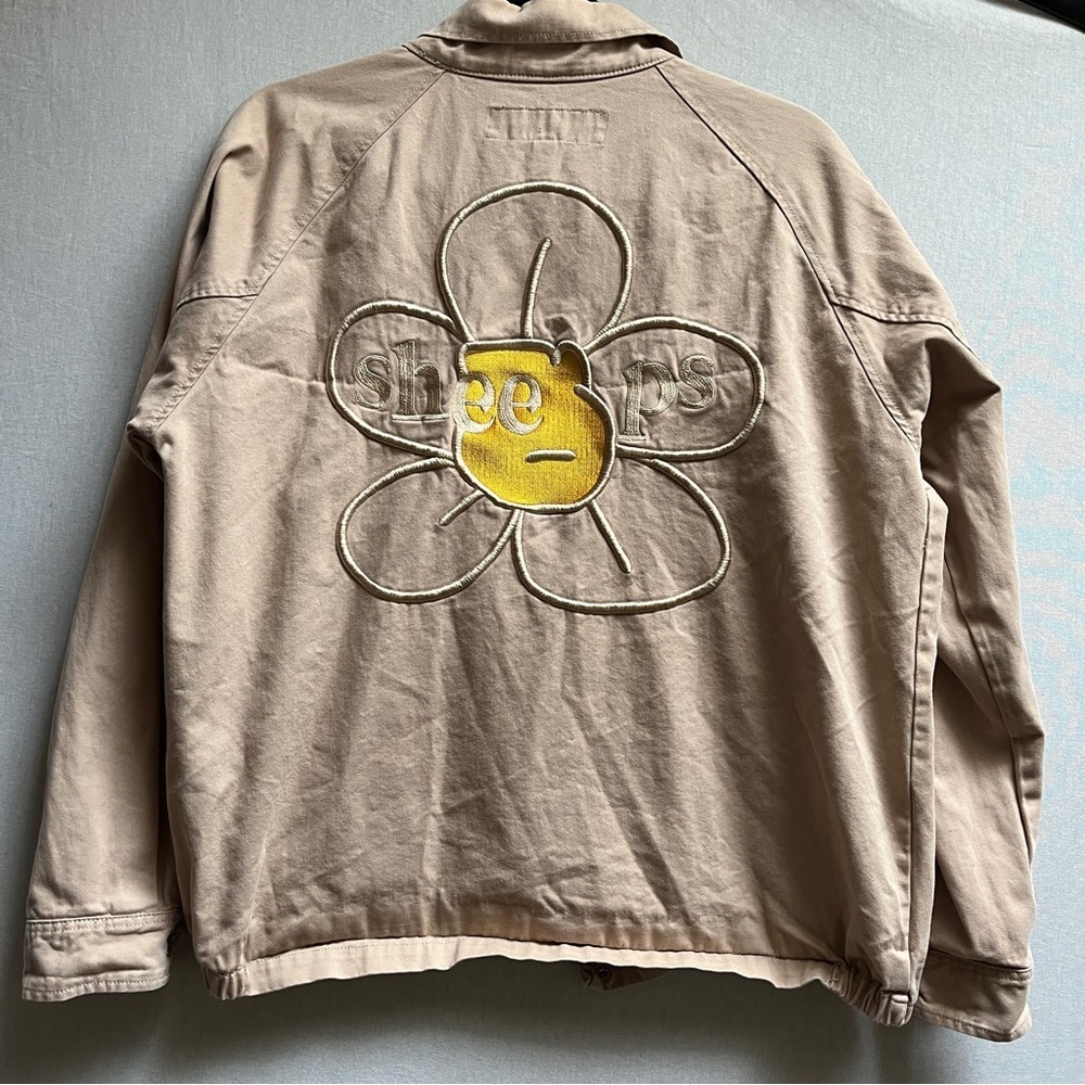 Blacksheep Embroidered Flower Patch Utility Jacket Drawstring Beige Large L